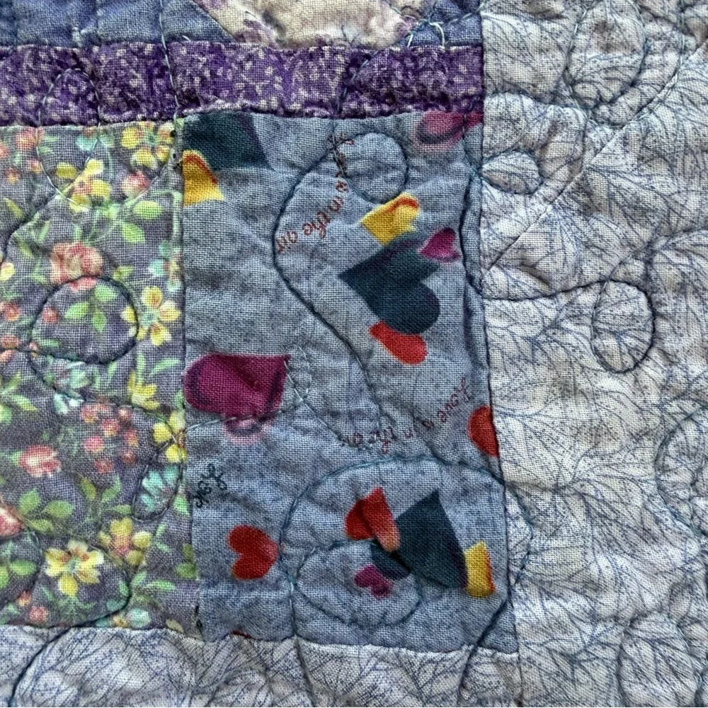 Handmade Patchwork Quilt Wall Hanging 36”x33” | Hearts Appliqué |  CA 2008